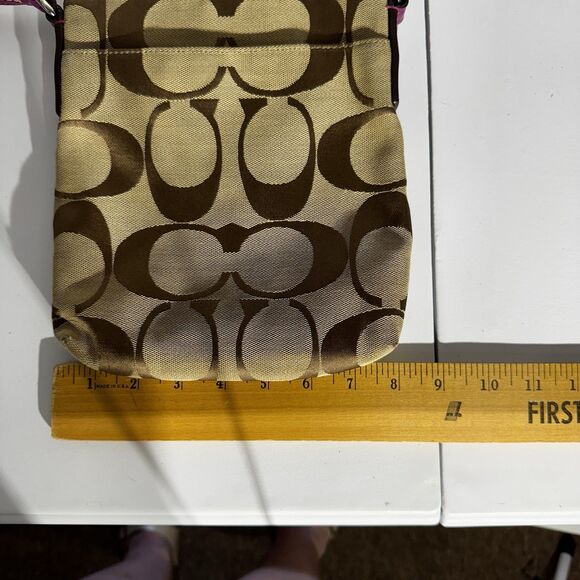 Coach Signature Stripe Shoulder Bag Crossbody Swingpack Berry - Picture 8 of 12